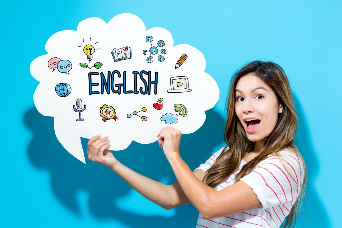 ragazza cartello lezioni di inglese
