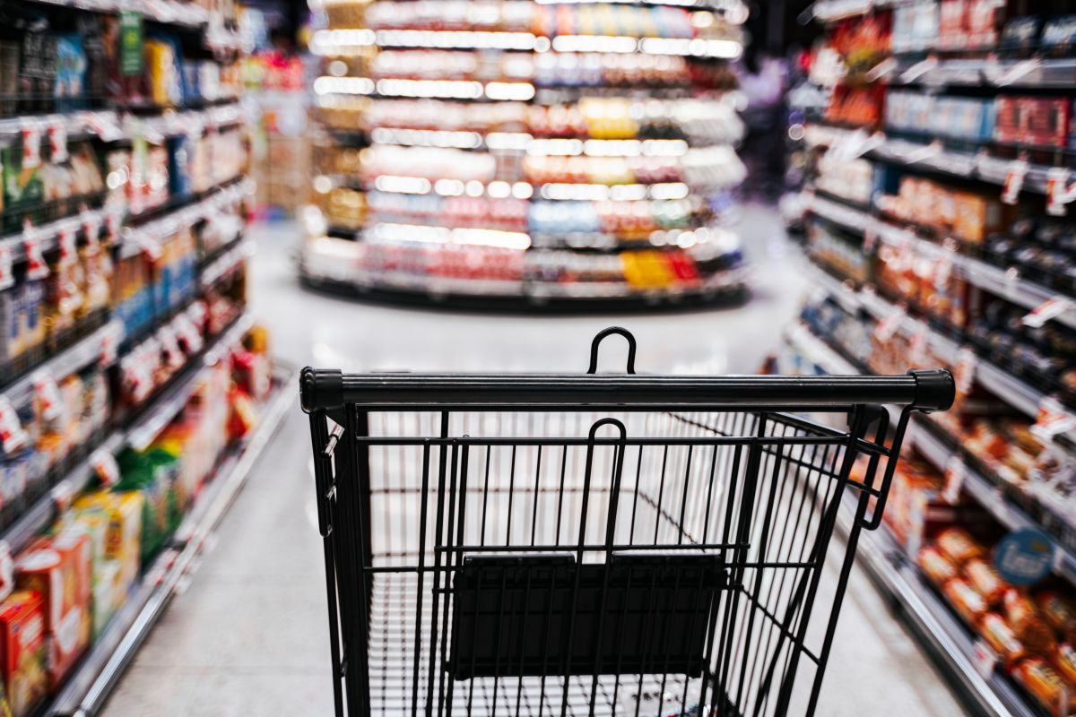 Supermercato, carrello, spesa, vuoto, nero