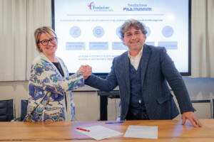 Marta Benedetto, vice presidente della Fondazione FILA Museum e Michele Colombo, Presidente di Fondazione Cassa di Risparmio di Biella