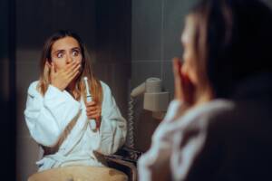 Donna pulisce i denti ed ha dolore